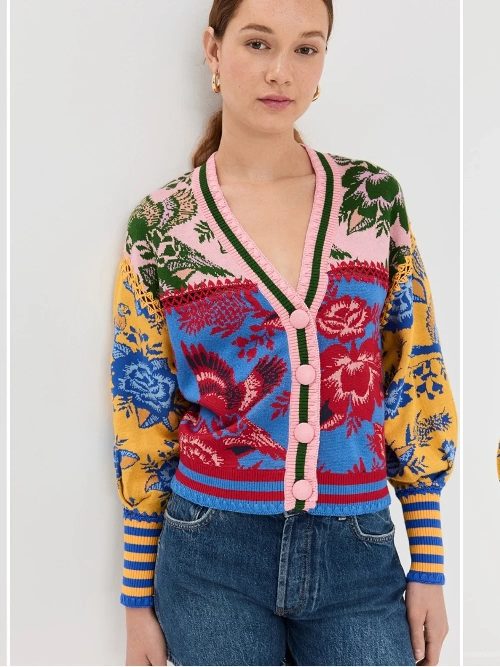 NWT FARM Rio Floral De Renda Patch Knit Cardigan S - Picture 1 of 8